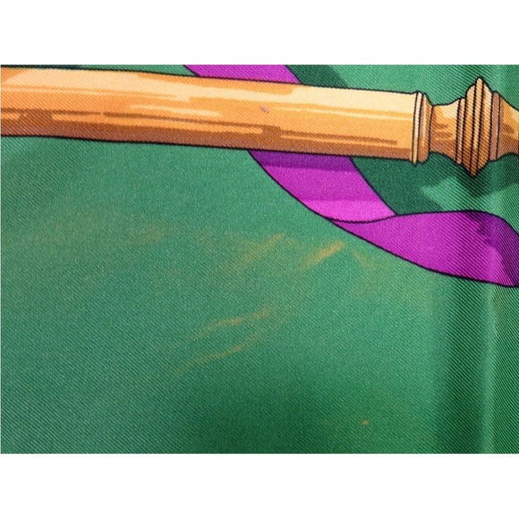 Hermes Green and Gold Scarf with Purple Accents - Picture 11 of 15
